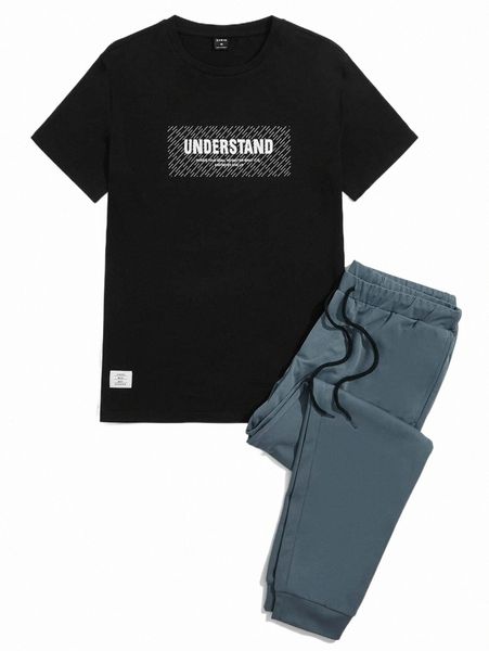 men slogan graphic patched detail tee & sweatpants s6pv#, Gray
men slogan graphic patched detail tee & sweatpants s6pv#, Gray