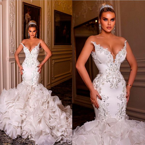vintage luxurious wedding dresses crystals pearls bridal gown custom made sweetheart layered ruffles beaded robes de mariée, White
vintage luxurious wedding dresses crystals pearls bridal gown custom made sweetheart layered ruffles beaded robes de mariée, White