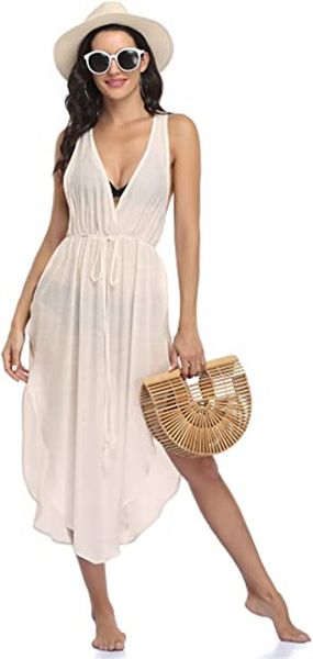 & tees women's swimsuit smock sleeveless side slit smock beach bikini, White 
& tees women's swimsuit smock sleeveless side slit smock beach bikini, White