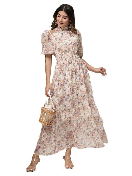 modely cut out shoulder allover floral print shirred waist dress v85w#, Black;gray
modely cut out shoulder allover floral print shirred waist dress v85w#, Black;gray