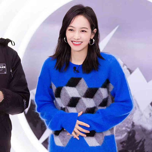 women's knits & tees special price song qian's same mohair blue sweater checkered round neck long sleeved 60y4, White
women's knits & tees special price song qian's same mohair blue sweater checkered round neck long sleeved 60y4, White