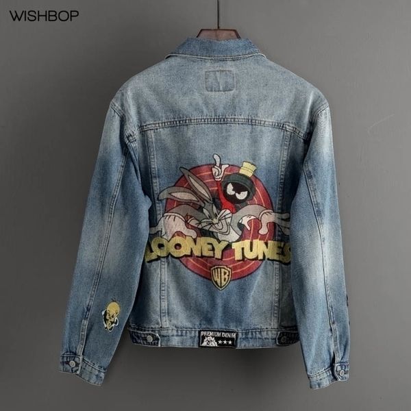 fashion woman retro washed denim jacket print letters embroidery front button up long sleeves jackets pockets y200101, Black;brown
fashion woman retro washed denim jacket print letters embroidery front button up long sleeves jackets pockets y200101, Black;brown