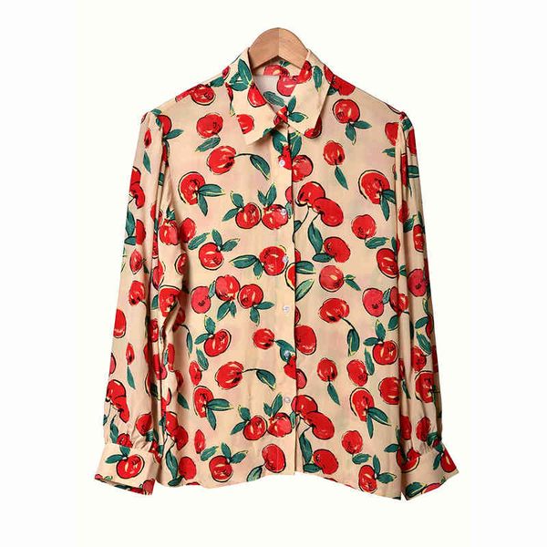 women's polos spring and summer lady sweet feng shui fruit printed mulberry silk long sleeved shirt female, White
women's polos spring and summer lady sweet feng shui fruit printed mulberry silk long sleeved shirt female, White