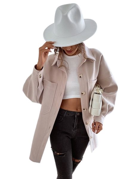 drop shoulder pocket patched coat r7xg#, Black