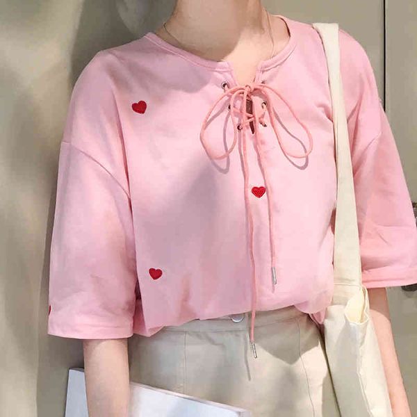 summer red heart embroidered cute fresh casual loose short sleeve female tshirts 210426, White
summer red heart embroidered cute fresh casual loose short sleeve female tshirts 210426, White