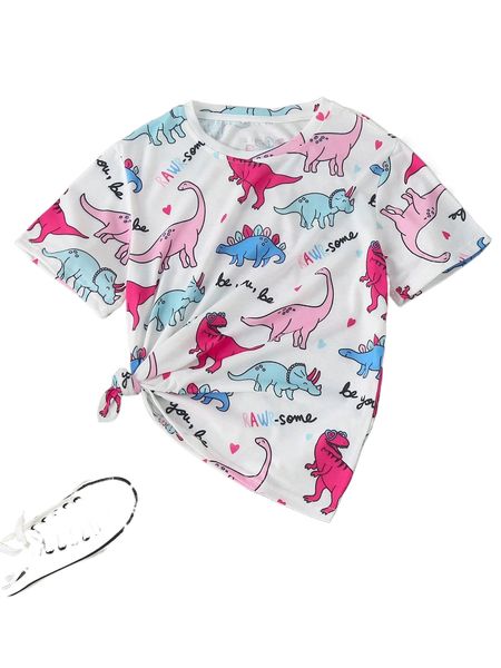 dinosaur and letter graphic tee 97uw#, White