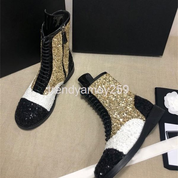 boots autumn winter splicing sequin color matching martin boots middle tube low heel lace up women, Black
boots autumn winter splicing sequin color matching martin boots middle tube low heel lace up women, Black