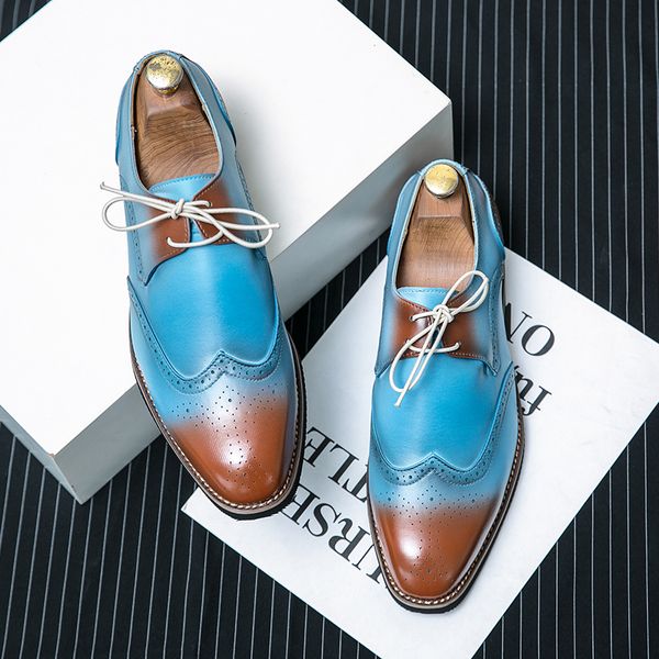 

Men Brock Derby Shoes PU Square Toe Low Heel Wing Tip Lace Up Fashion Business Casual Wedding Party Daily Dress Shoes, Clear