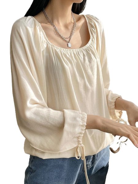 dazy knot cuff lantern sleeve blouse g4cr#, White
