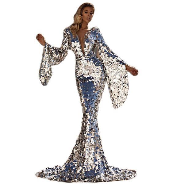 fashion silver mermaid evening dresses sequined long sleeves party gowns deep v neck african women formal robe de soriee, Black;red
fashion silver mermaid evening dresses sequined long sleeves party gowns deep v neck african women formal robe de soriee, Black;red