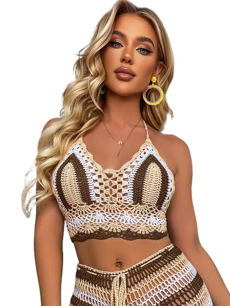 striped knitted halter cover up a1vd#, White;black
striped knitted halter cover up a1vd#, White;black