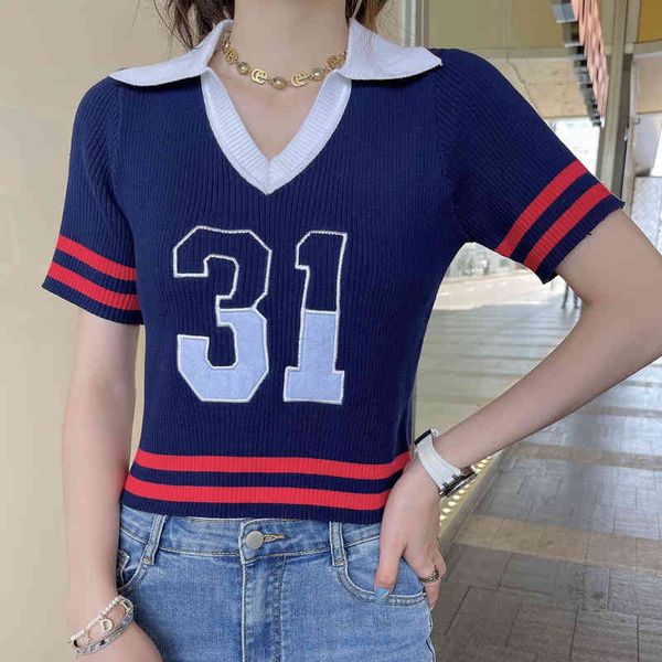 women's sweaters xiaoxiangjia summer short sleeve small v-neck letter 31 sweater lapel pullover striped color matching top, White;black
women's sweaters xiaoxiangjia summer short sleeve small v-neck letter 31 sweater lapel pullover striped color matching top, White;black