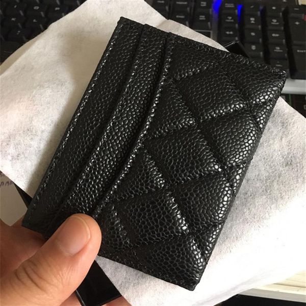 black caviar design mini wallets men/ women card holders gold&silver hardware genuine leather credit cardholder with box289p, Brown;gray 
black caviar design mini wallets men/ women card holders gold&silver hardware genuine leather credit cardholder with box289p, Brown;gray