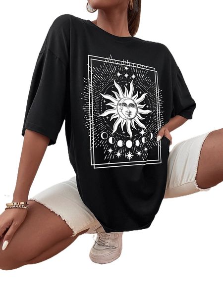 sun & moon print drop shoulder tee 25nk#, White
sun & moon print drop shoulder tee 25nk#, White