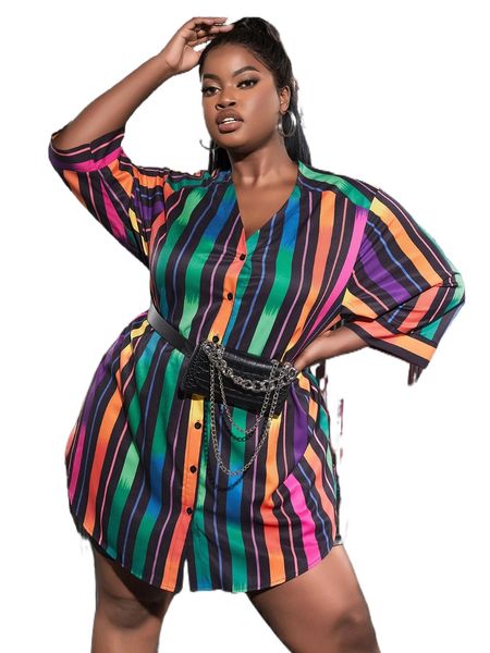 sxy plus rainbow stripe single breasted curved hem blouse without purse 31uj#, Black
sxy plus rainbow stripe single breasted curved hem blouse without purse 31uj#, Black