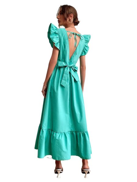 tie back ruffle trim dress l84t#, Black;gray
tie back ruffle trim dress l84t#, Black;gray