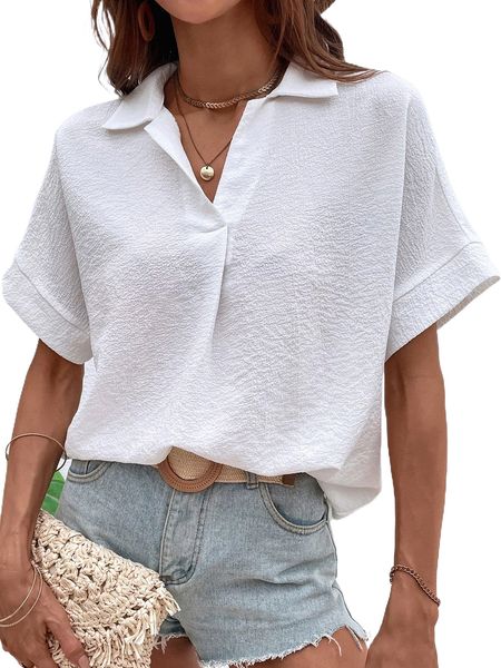 solid drop shoulder blouse 84fi#, White
solid drop shoulder blouse 84fi#, White