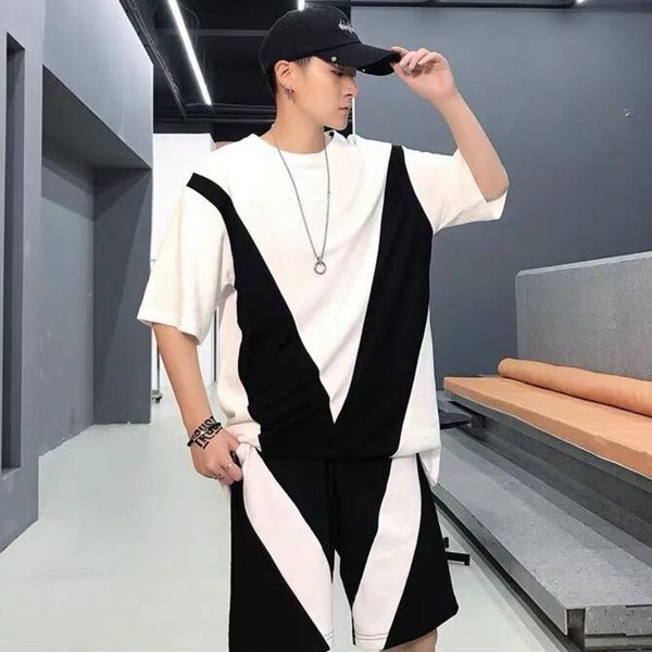 men's tracksuits sports suit summer color matching casual fashion brand loose short sleeve t-shirt shorts two piece set hip-hop couple, Gray
men's tracksuits sports suit summer color matching casual fashion brand loose short sleeve t-shirt shorts two piece set hip-hop couple, Gray