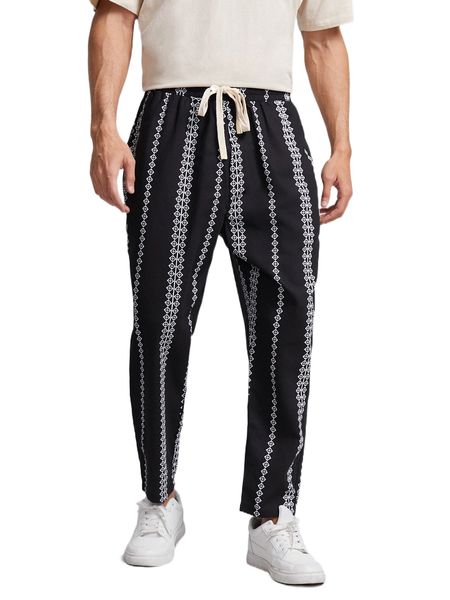 men geo print tie waist pants 78kf#, Black
men geo print tie waist pants 78kf#, Black