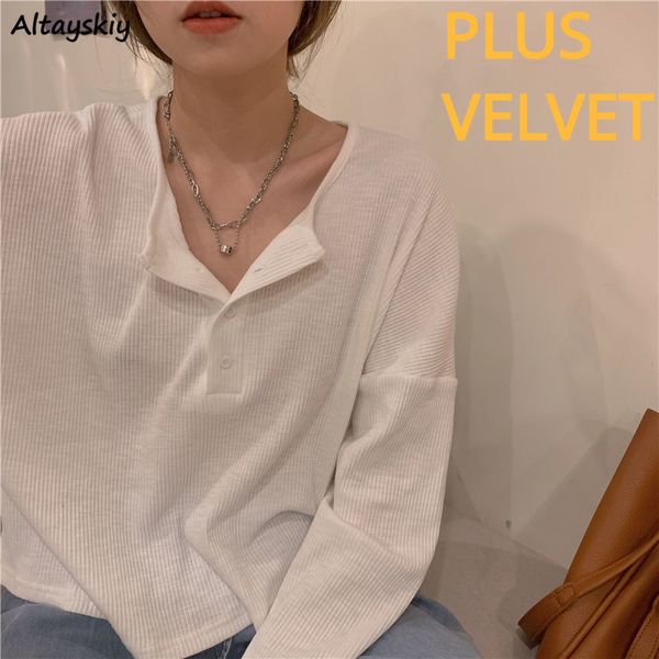 solid t-shirts women button simple korean style elegant trendy plus velvet spring autumn soft cozy female chic, White
solid t-shirts women button simple korean style elegant trendy plus velvet spring autumn soft cozy female chic, White