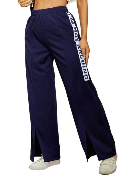 letter graphic split hem pants k3cg#, Black;white