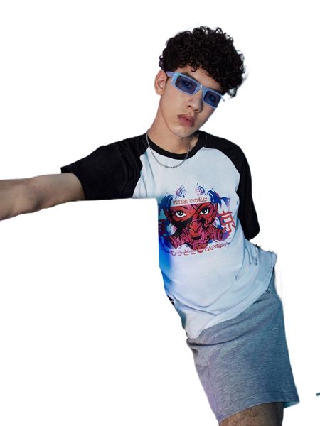 romwe 1pc figure graphic tee b8xx#, White;black 
romwe 1pc figure graphic tee b8xx#, White;black