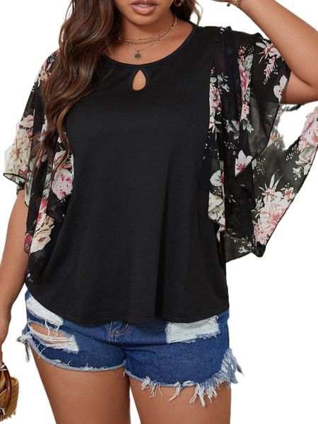 plus floral print butterfly sleeve blouse o6my#, Black
plus floral print butterfly sleeve blouse o6my#, Black