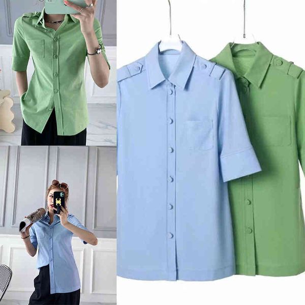 women's polos p245365bj cotton blended two-color short sleeve single breasted lapel shirt women's summer, White
women's polos p245365bj cotton blended two-color short sleeve single breasted lapel shirt women's summer, White