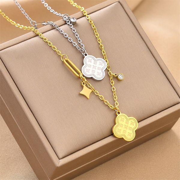 

Good Lucky Gold Silver Clover Pendant Necklace Stainless Steel Jewelry for Women Gift