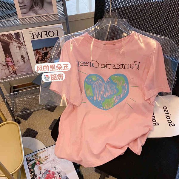 women's t-shirt pink love print short sleeve t-shirt women's 2022 spring and summer sweet cool design sense of minority round neck, White
women's t-shirt pink love print short sleeve t-shirt women's 2022 spring and summer sweet cool design sense of minority round neck, White