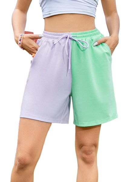 two tone drawstring waist shorts m2ml#, White;black