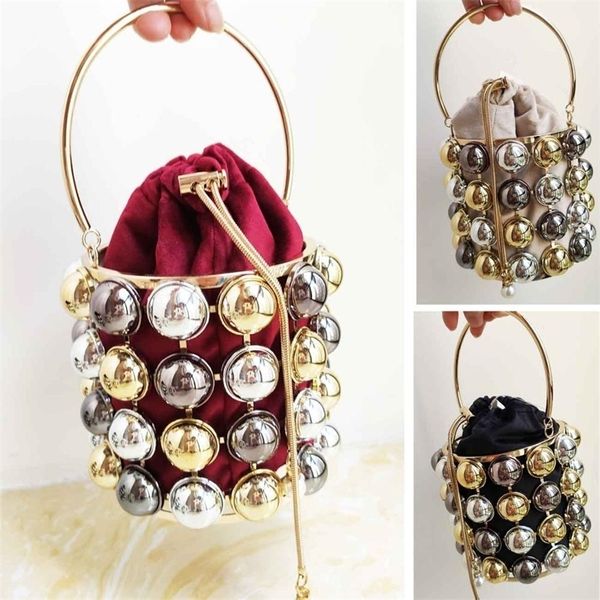 wine velvet box shoulder metallic bucket mini tote chain party female pochette bags 220616
wine velvet box shoulder metallic bucket mini tote chain party female pochette bags 220616