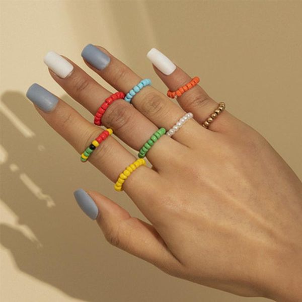 cluster rings 8pcs/set bohemia handmade woven beaded ring set elastic rope rainbow beads for women boho summer beach friendship gifts, Golden;silver
cluster rings 8pcs/set bohemia handmade woven beaded ring set elastic rope rainbow beads for women boho summer beach friendship gifts, Golden;silver