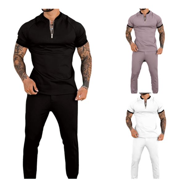 fashion solid color casual tracksuits for mens short sleeve slim fit zipper lapel polos t-shirt and sports pant 2 piece polos sets, Gray
fashion solid color casual tracksuits for mens short sleeve slim fit zipper lapel polos t-shirt and sports pant 2 piece polos sets, Gray