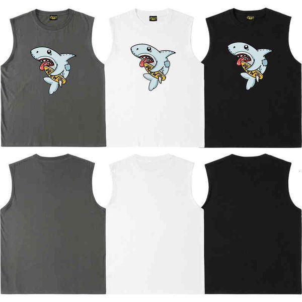 men's shorts boutique spring and summer dew cartoon shark print vest for men women, White;black
men's shorts boutique spring and summer dew cartoon shark print vest for men women, White;black