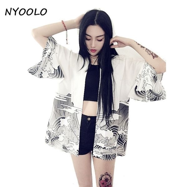 nyoolo vintage novelty summer dragon waves printed chiffon sun protection cardigan kimono sun shirt women clothing outerwear y200828, White 
nyoolo vintage novelty summer dragon waves printed chiffon sun protection cardigan kimono sun shirt women clothing outerwear y200828, White