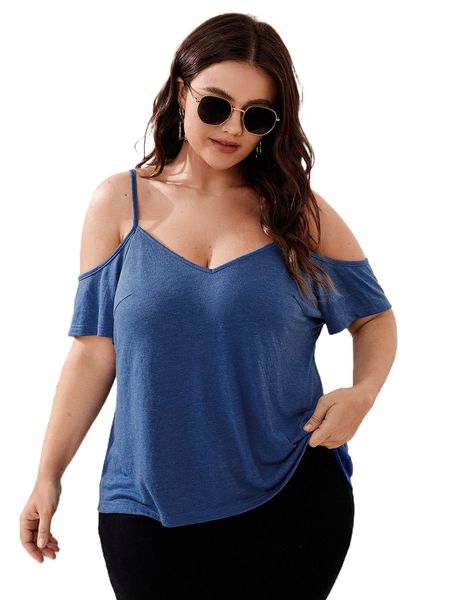 plus solid cold shoulder tee n4zm#, Black
plus solid cold shoulder tee n4zm#, Black