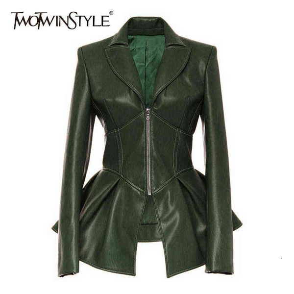 twotwinstyle pu leather patchwork zipper jacket for women lapel long sleeve casual elegant jackets female fashionable new style l220728, Black
twotwinstyle pu leather patchwork zipper jacket for women lapel long sleeve casual elegant jackets female fashionable new style l220728, Black