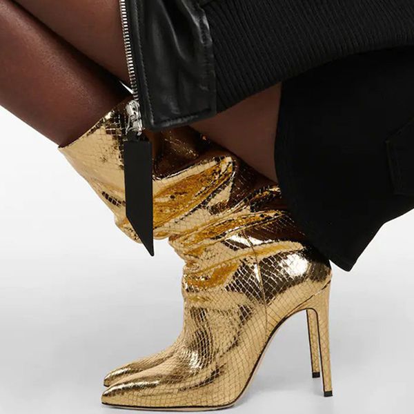 gold pleated boots shoes thin high heel pointed toe suede leather half boots big size 35-43, Black
gold pleated boots shoes thin high heel pointed toe suede leather half boots big size 35-43, Black