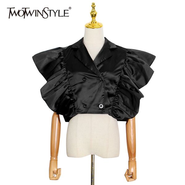 casual patchwork ruffle blouse for women lapel puff sleeve slim short shirt female fashion clothing summer 210423, White 
casual patchwork ruffle blouse for women lapel puff sleeve slim short shirt female fashion clothing summer 210423, White