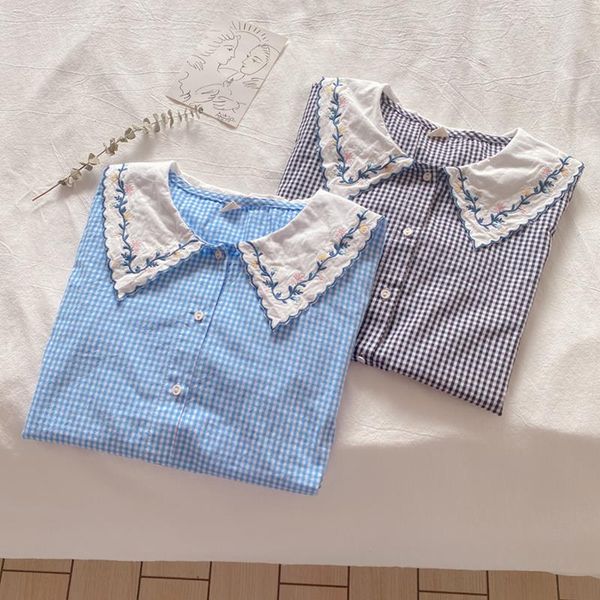 summer sweet big lapel embroidery shirt women clothing plaid cotton and linen short sleeved female u332, White
summer sweet big lapel embroidery shirt women clothing plaid cotton and linen short sleeved female u332, White