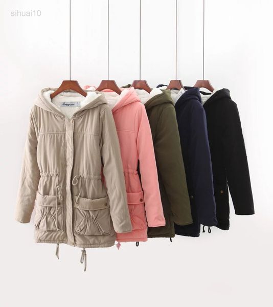 women jacket 2021 winter new korean slim cashmere hooded double drawstring medium length cotton padded clothing l220725, Black
women jacket 2021 winter new korean slim cashmere hooded double drawstring medium length cotton padded clothing l220725, Black