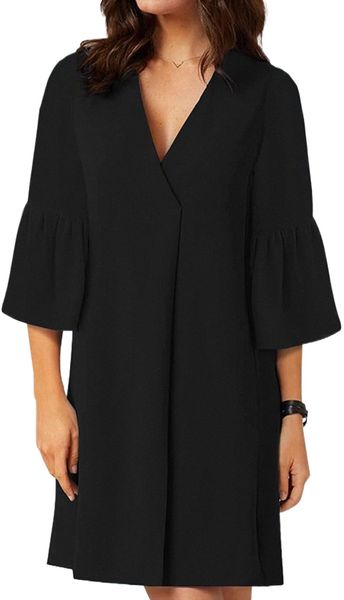 women's dress sweet & cute v-neck bell sleeve shift dress pleated front mini dress with pockets v9yx#, Black;gray
women's dress sweet & cute v-neck bell sleeve shift dress pleated front mini dress with pockets v9yx#, Black;gray