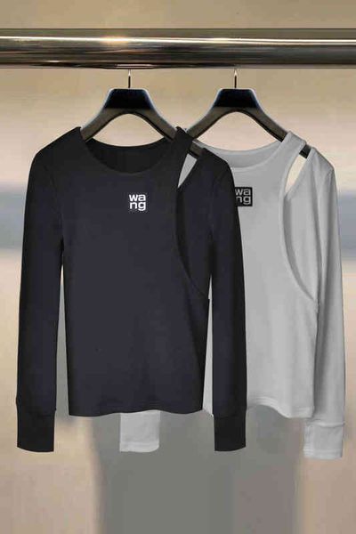 women's t-shirt king bottoming shirt fake two piece left shoulder open long sleeve t-shirt female, White
women's t-shirt king bottoming shirt fake two piece left shoulder open long sleeve t-shirt female, White