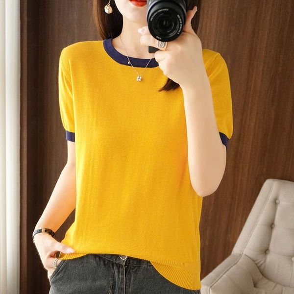 women's t-shirt summer cotton women's round neck pullover knitted short-sleeved and linen loose fashion bottoming shirt, White
women's t-shirt summer cotton women's round neck pullover knitted short-sleeved and linen loose fashion bottoming shirt, White