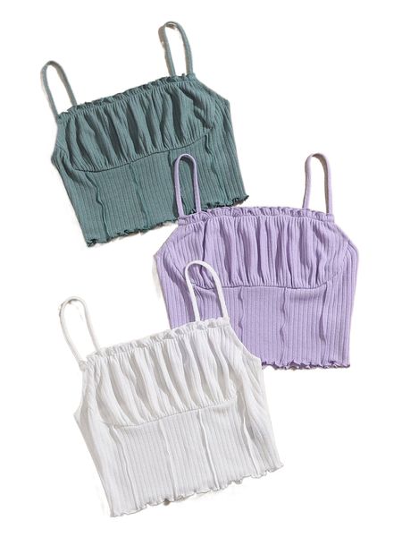 3 pack ruched bust frill trim cami b4rf#, White