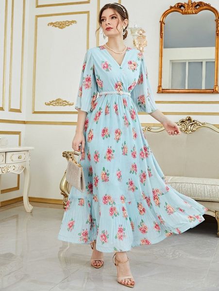 floral print plisse ruffle hem belted dress h40i#, Black;gray
floral print plisse ruffle hem belted dress h40i#, Black;gray