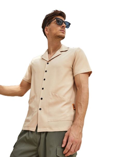 men solid lapel neck shirt h3fg#, White;black
men solid lapel neck shirt h3fg#, White;black