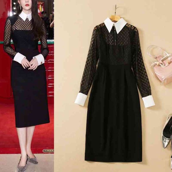 casual dresses early spring women's dress lapel mesh stitching temperament slim contrast women, Black;gray
casual dresses early spring women's dress lapel mesh stitching temperament slim contrast women, Black;gray