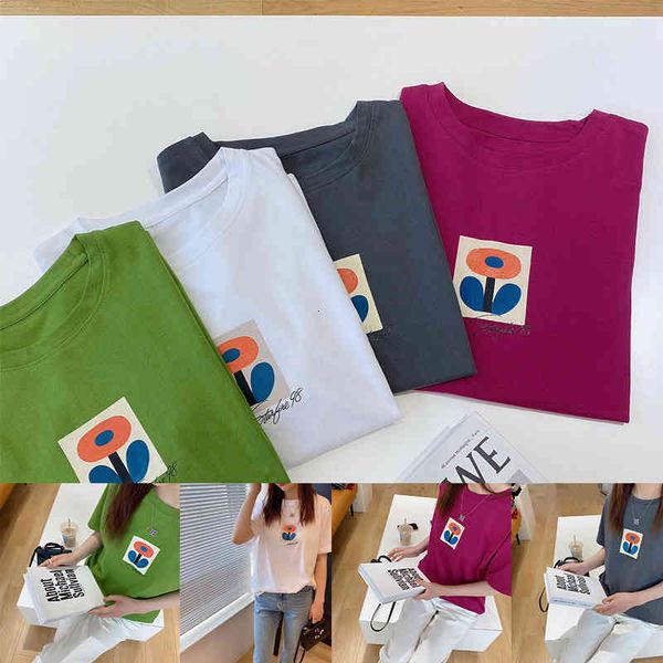 women's t-shirt p68105as 22 spring and summer sunflower flower print round neck short sleeve cotton t-shirt, White
women's t-shirt p68105as 22 spring and summer sunflower flower print round neck short sleeve cotton t-shirt, White